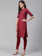 Jompers Women Maroon & Blue Jacquard Woven Design Straight Kurta | Grocsy