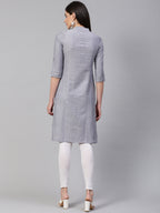 Jompers Women Grey & Blue Jacquard Woven Design Straight Kurta | Grocsy
