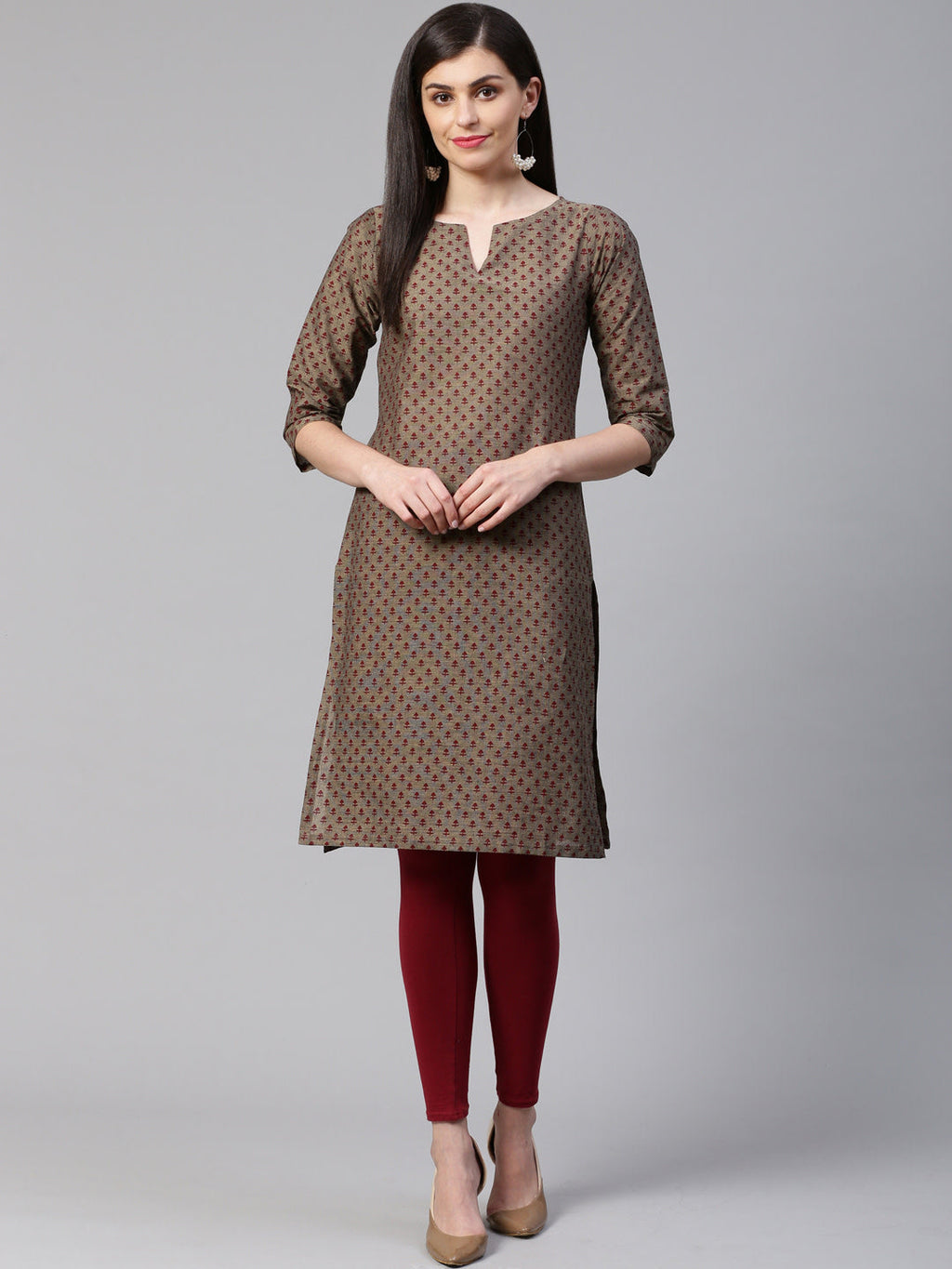 Jompers Women Grey & Maroon Printed Straight Kurta | Grocsy