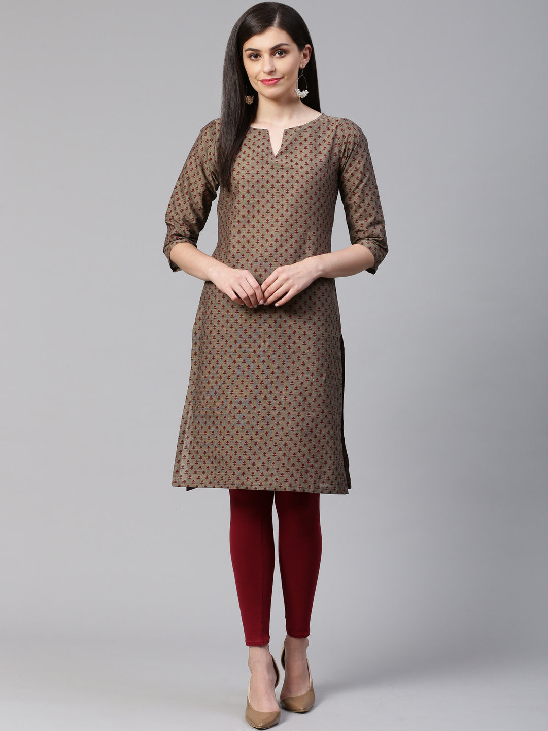 Jompers Women Grey & Maroon Printed Straight Kurta | Grocsy