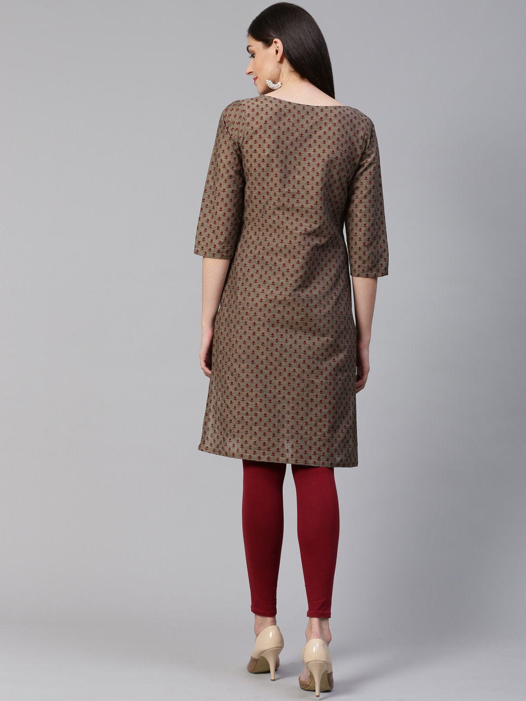Jompers Women Grey & Maroon Printed Straight Kurta | Grocsy