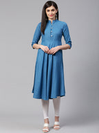 Jompers Women Blue Woven Design Jacquard Weave A-Line Kurta | Grocsy