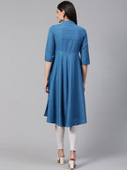 Jompers Women Blue Woven Design Jacquard Weave A-Line Kurta | Grocsy