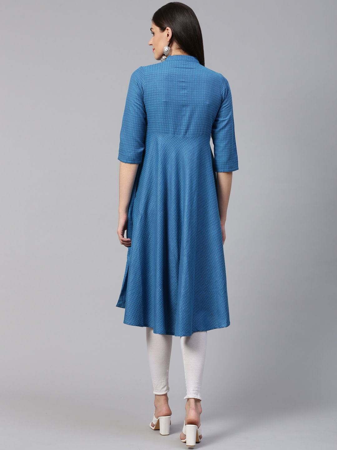 Jompers Women Blue Woven Design Jacquard Weave A-Line Kurta | Grocsy