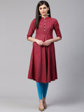 Jompers Women Maroon Woven Design Jacquard Weave A-Line Kurta | Grocsy