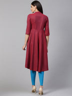 Jompers Women Maroon Woven Design Jacquard Weave A-Line Kurta | Grocsy