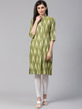 Jompers Women Green & Cream-Coloured Ikkat Woven Design Straight Kurta | Grocsy