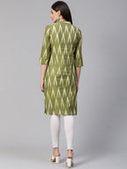 Jompers Women Green & Cream-Coloured Ikkat Woven Design Straight Kurta | Grocsy