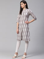 Jompers Women Grey & Cream-Coloured Ikkat Woven Design Straight Kurta | Grocsy