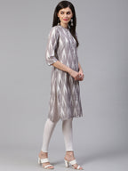 Jompers Women Grey & Cream-Coloured Ikkat Woven Design Straight Kurta | Grocsy