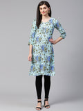 Jompers Women Blue & Green Floral Print Straight Kurta | Grocsy