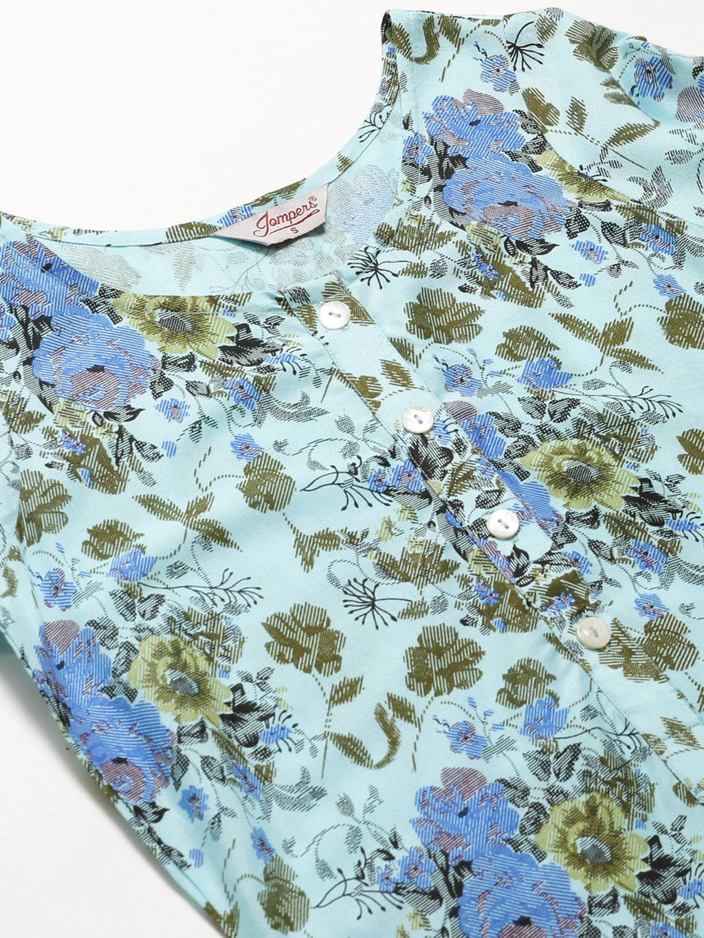 Jompers Women Blue & Green Floral Print Straight Kurta | Grocsy