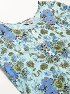 Jompers Women Blue & Green Floral Print Straight Kurta | Grocsy