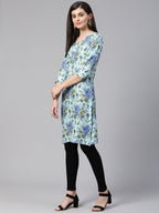 Jompers Women Blue & Green Floral Print Straight Kurta | Grocsy