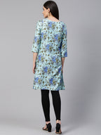 Jompers Women Blue & Green Floral Print Straight Kurta | Grocsy