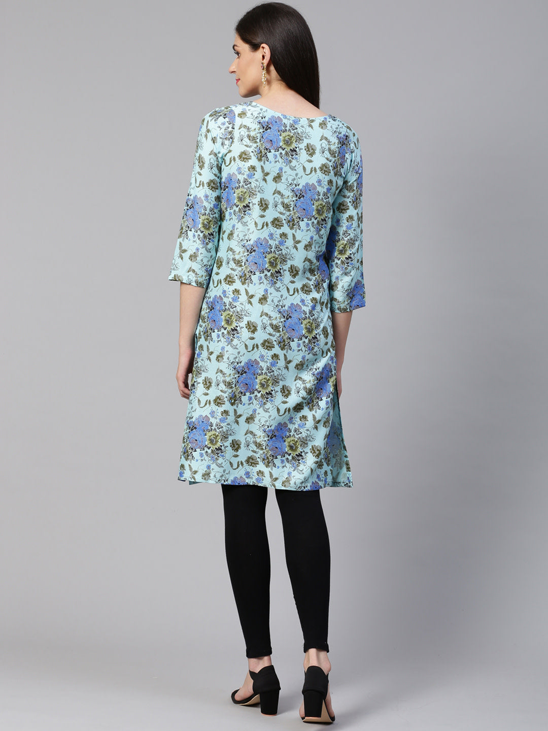 Jompers Women Blue & Green Floral Print Straight Kurta | Grocsy