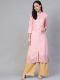Jompers Women's Pink & Gold-Toned Printed Straight Kurta | Grocsy