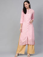 Jompers Women's Pink & Gold-Toned Printed Straight Kurta | Grocsy