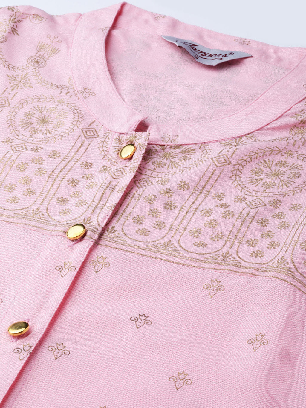Jompers Women's Pink & Gold-Toned Printed Straight Kurta | Grocsy
