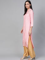 Jompers Women's Pink & Gold-Toned Printed Straight Kurta | Grocsy