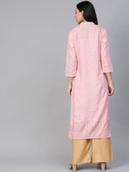 Jompers Women's Pink & Gold-Toned Printed Straight Kurta | Grocsy