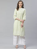 Jompers Women's Lime Green & White Chikankari Embroidered Kurta with Palazzos | Grocsy