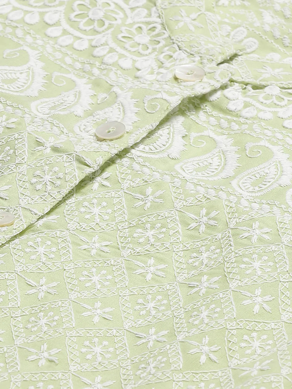 Jompers Women's Lime Green & White Chikankari Embroidered Kurta with Palazzos | Grocsy