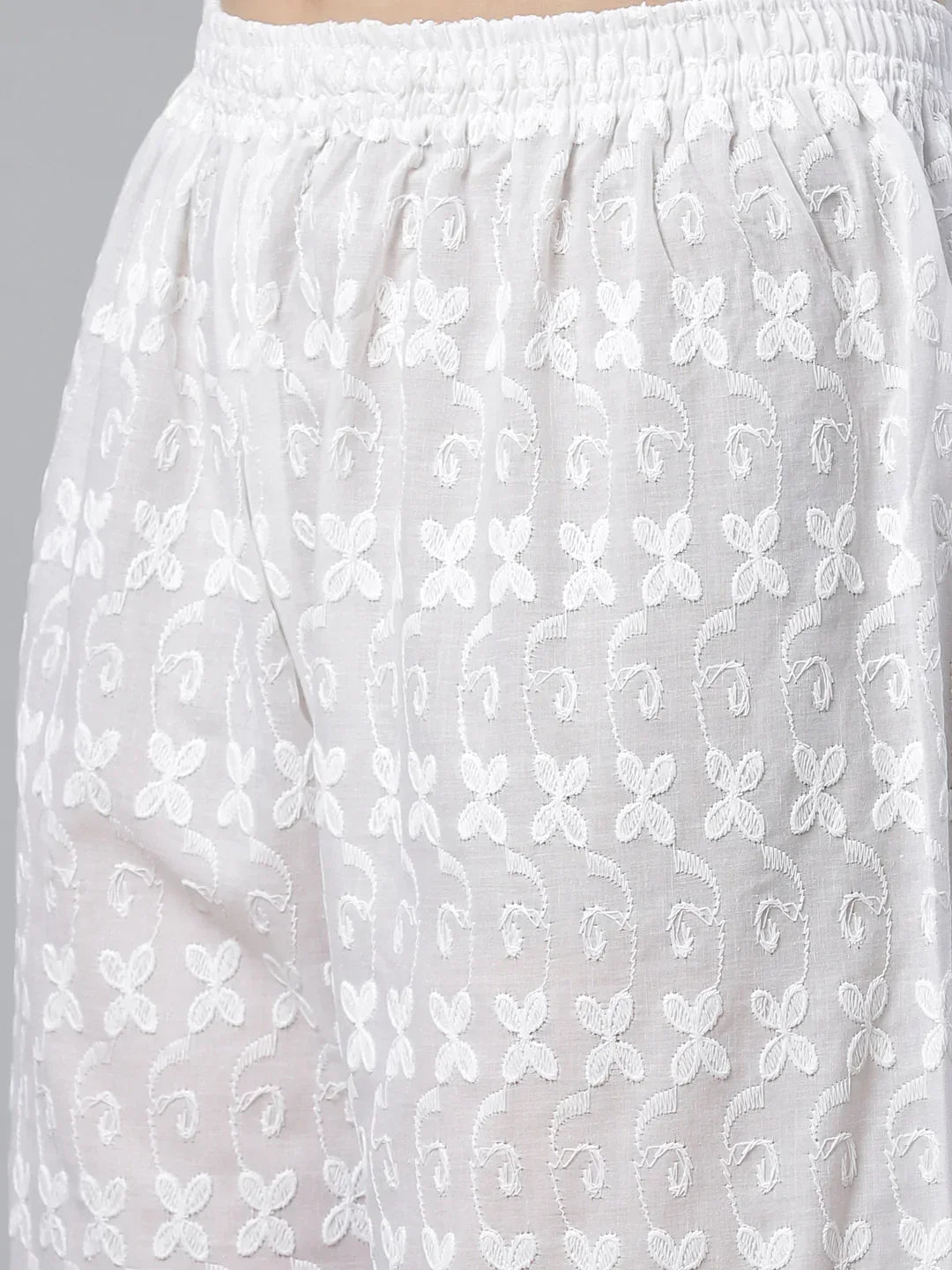 Jompers Women's Lime Green & White Chikankari Embroidered Kurta with Palazzos | Grocsy