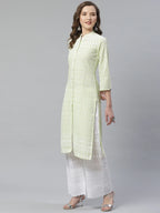 Jompers Women's Lime Green & White Chikankari Embroidered Kurta with Palazzos | Grocsy
