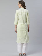 Jompers Women's Lime Green & White Chikankari Embroidered Kurta with Palazzos | Grocsy