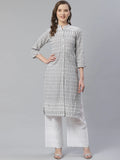 Jompers Women's Grey & White Chikankari Embroidered Kurta with Palazzos | Grocsy