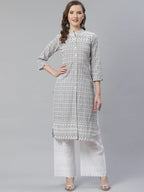Jompers Women's Grey & White Chikankari Embroidered Kurta with Palazzos | Grocsy