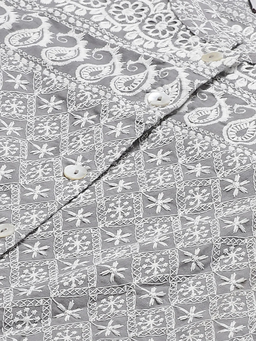 Jompers Women's Grey & White Chikankari Embroidered Kurta with Palazzos | Grocsy