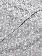 Jompers Women's Grey & White Chikankari Embroidered Kurta with Palazzos | Grocsy