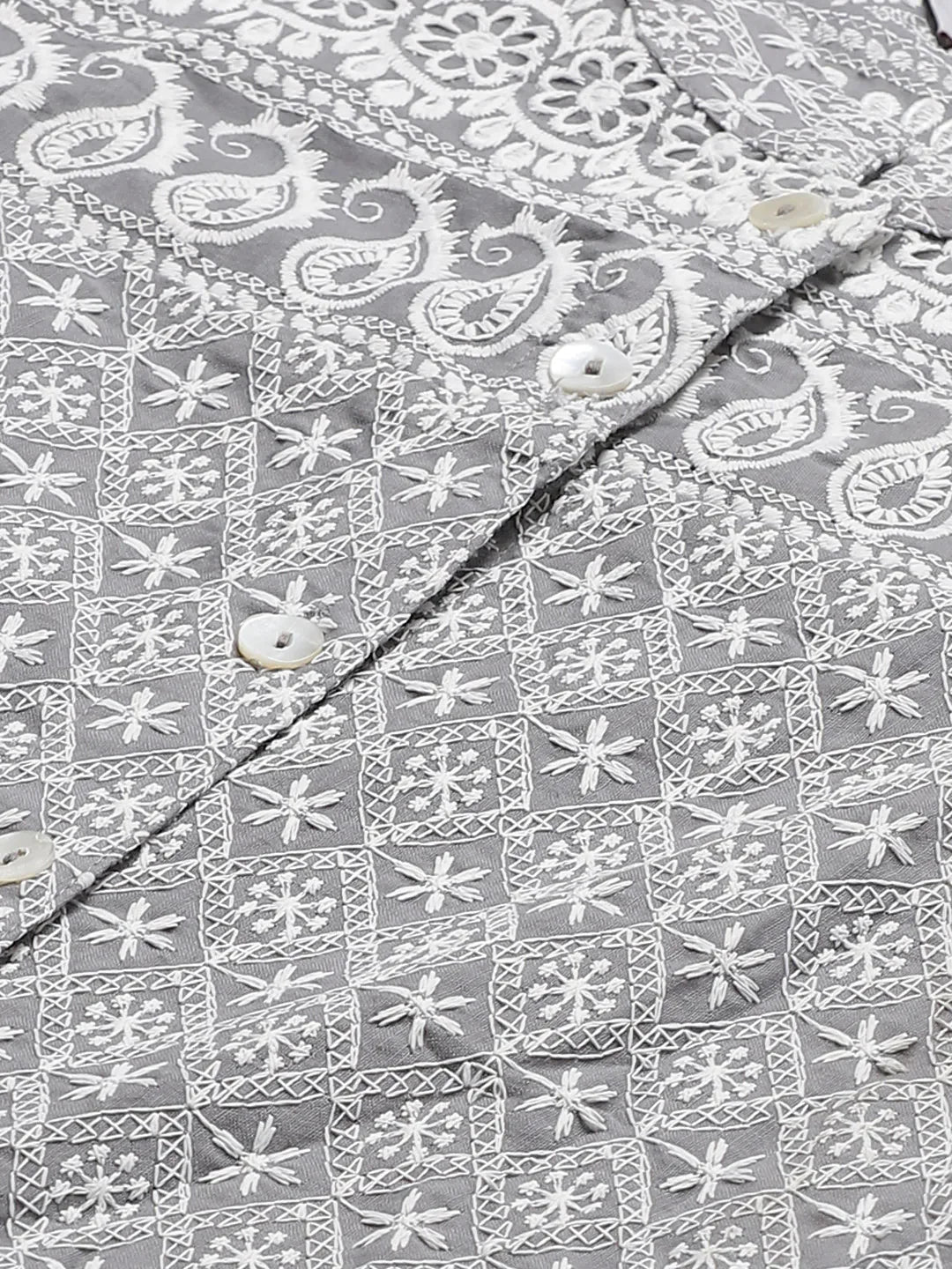 Jompers Women's Grey & White Chikankari Embroidered Kurta with Palazzos | Grocsy