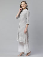 Jompers Women's Grey & White Chikankari Embroidered Kurta with Palazzos | Grocsy