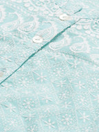 Jompers Women's Sky Blue & White Chikankari Embroidered Kurta with Palazzos | Grocsy