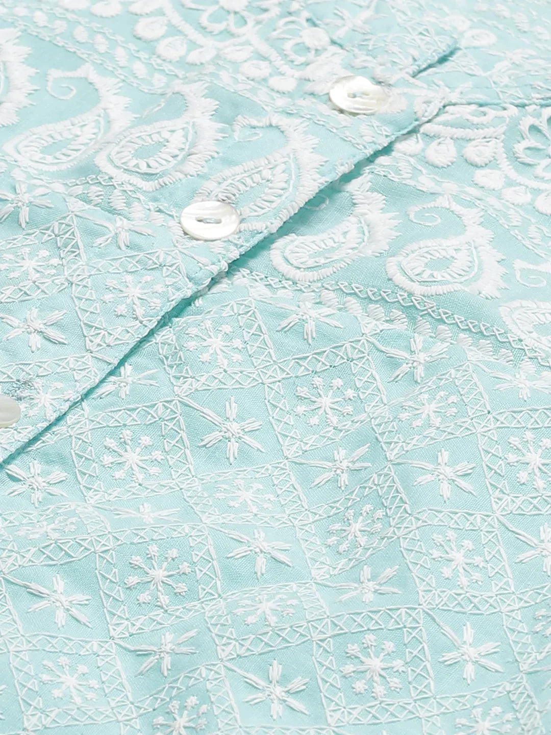 Jompers Women's Sky Blue & White Chikankari Embroidered Kurta with Palazzos | Grocsy