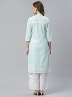 Jompers Women's Sky Blue & White Chikankari Embroidered Kurta with Palazzos | Grocsy