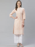 Jompers Women's Peach & White Chikankari Embroidered Kurta with Palazzos | Grocsy