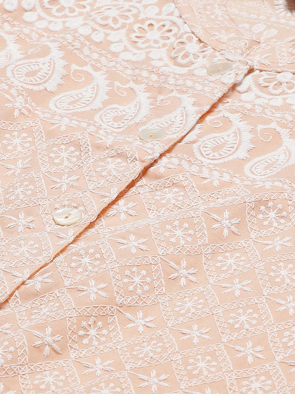 Jompers Women's Peach & White Chikankari Embroidered Kurta with Palazzos | Grocsy