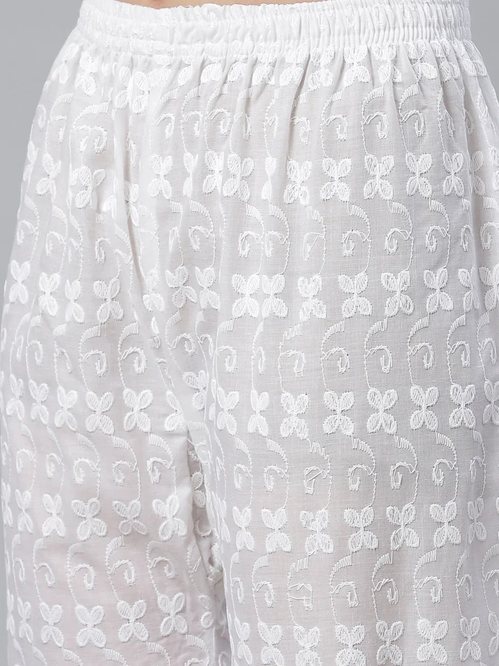 Jompers Women's Peach & White Chikankari Embroidered Kurta with Palazzos | Grocsy
