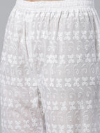 Jompers Women's Peach & White Chikankari Embroidered Kurta with Palazzos | Grocsy