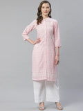 Jompers Women's Pink & White Chikankari Embroidered Kurta with Palazzos | Grocsy
