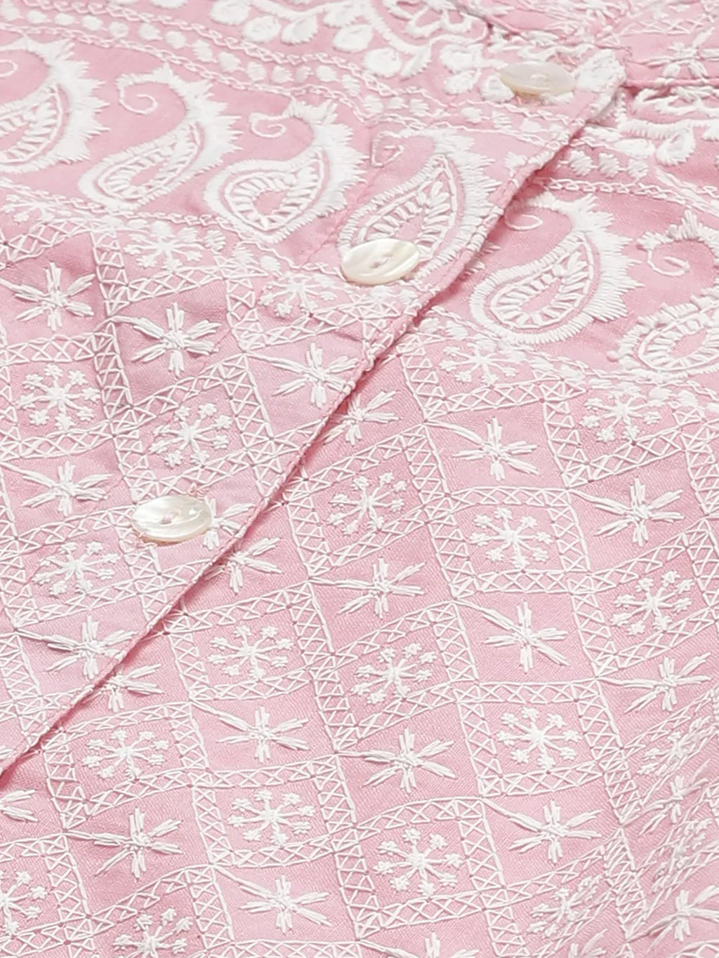 Jompers Women's Pink & White Chikankari Embroidered Kurta with Palazzos | Grocsy