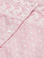 Jompers Women's Pink & White Chikankari Embroidered Kurta with Palazzos | Grocsy