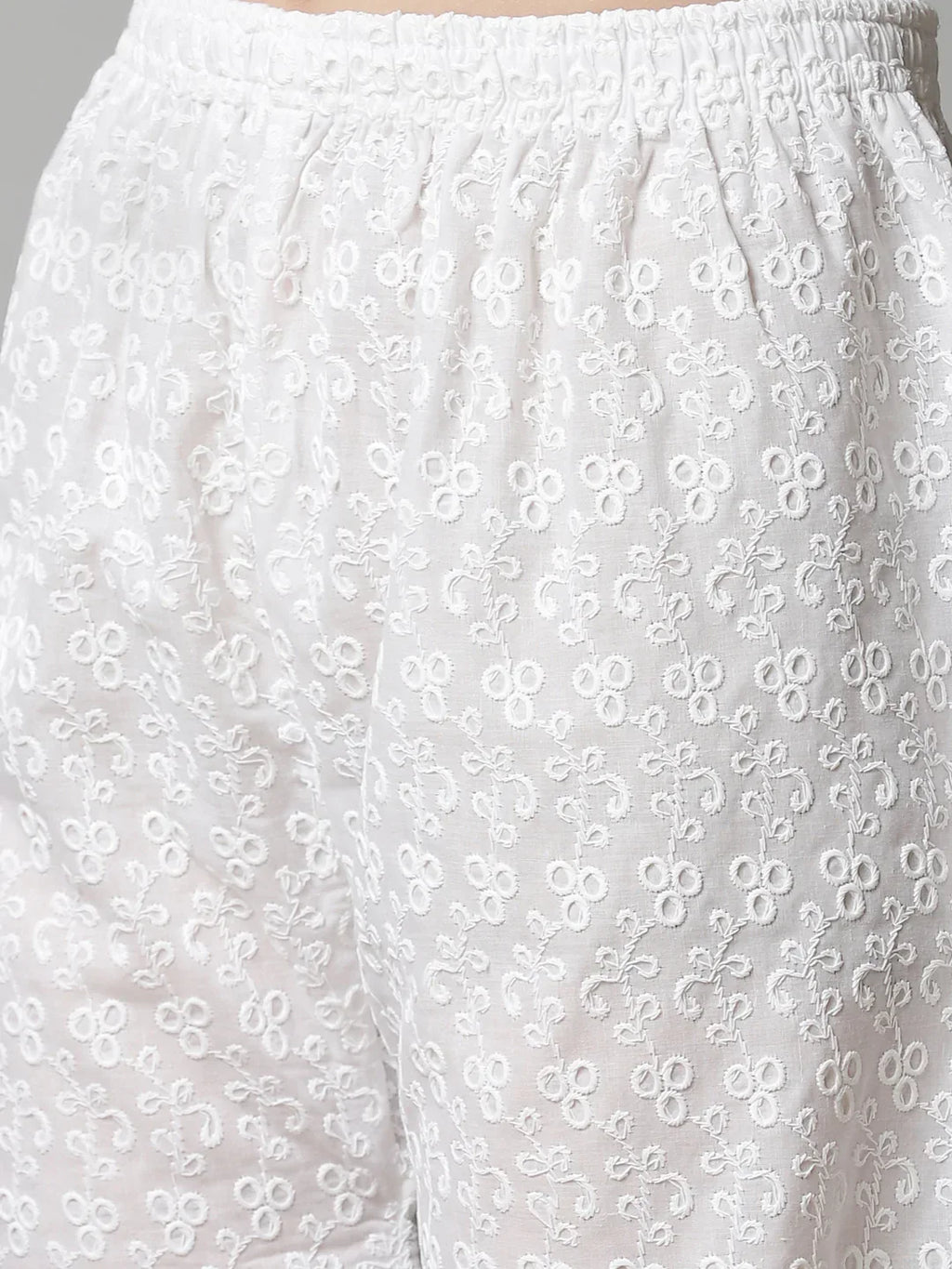Jompers Women's Pink & White Chikankari Embroidered Kurta with Palazzos | Grocsy