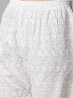 Jompers Women's Pink & White Chikankari Embroidered Kurta with Palazzos | Grocsy