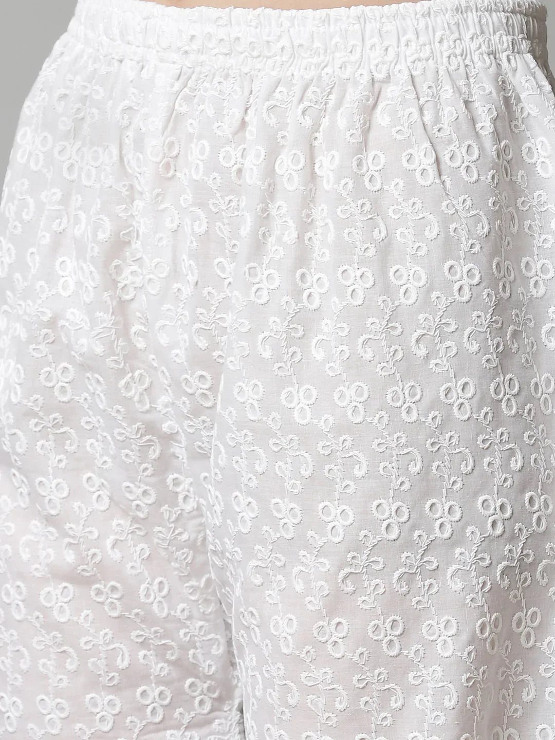 Jompers Women's Pink & White Chikankari Embroidered Kurta with Palazzos | Grocsy