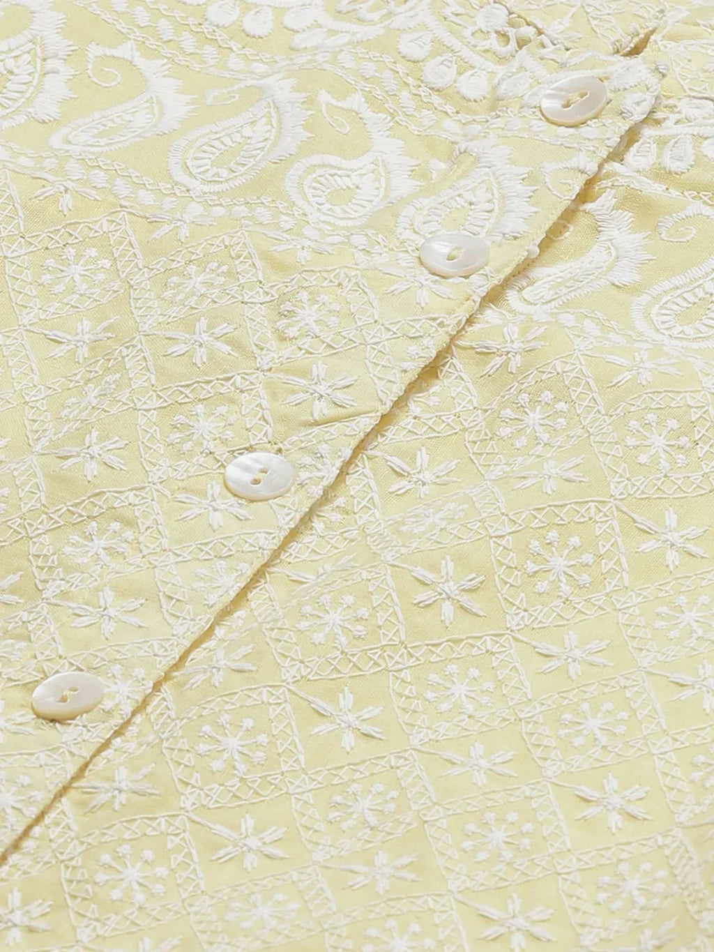 Jompers Women's Yellow & White Chikankari Embroidered Kurta with Palazzos | Grocsy